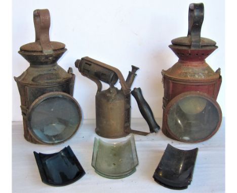 2 x Railway lamp cases for restoration. GER IPSWICH COACHING and LNER ENFIELD TOWN with badly rusted base together with a 196