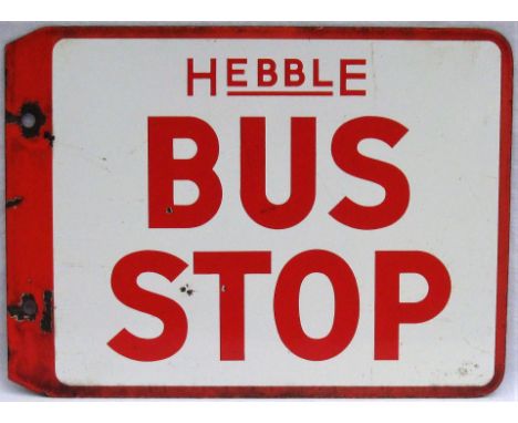 Double Sided enamel Bus Stop Sign. HEBBLE BUS STOP . Measures 18in x 12in.