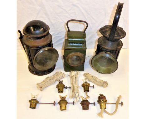 A collection of lamp spares to include hand lamp and signal lamp burners, wicks, together with 3 x incomplete lamps.