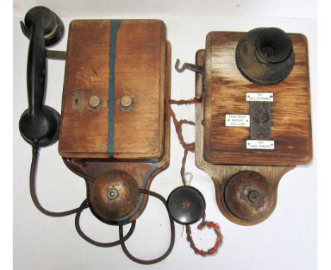 2 x Signal Box Telephones. Twin button and LSWR example with separate ear piece fitted with enamel call plates. Both requirin