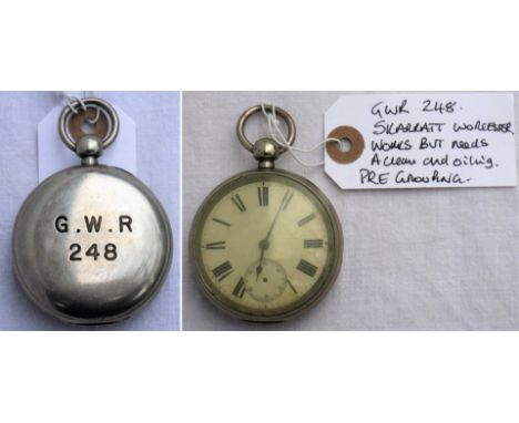 GWR Guards Watch. Key wound engraved GWR 248 on rear. Made by Skarratt of Worcester. Working condition but needs a good servi