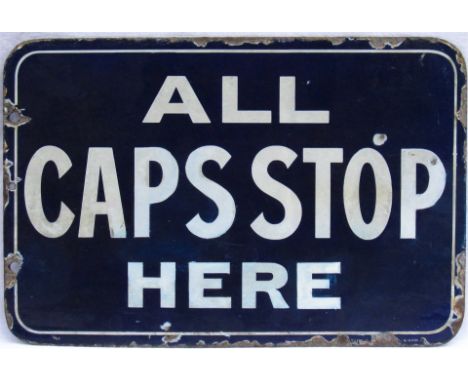 Double Sided enamel Tram Stop Sign. ALL CARS STOP HERE. Some restoration. Measures 18in x 12in.