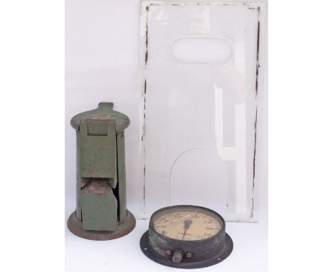 Ticket Window Glass ex BINEGAR STATION together with an Edmondson ticket dating machine plated A 1156 and a BR(M) Pressure Ga
