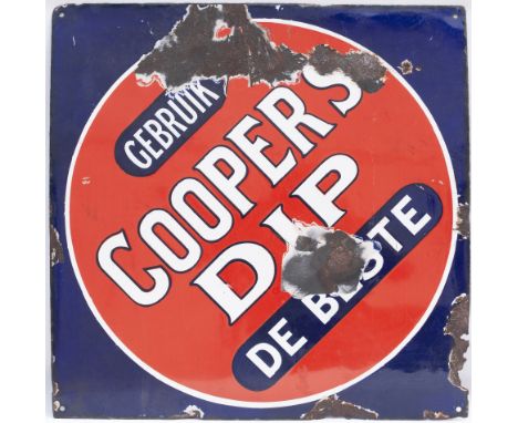 Enamel advertising sign. COOPERS DIP. Some chipping but highly restorable. Measures 20in x 20 in.