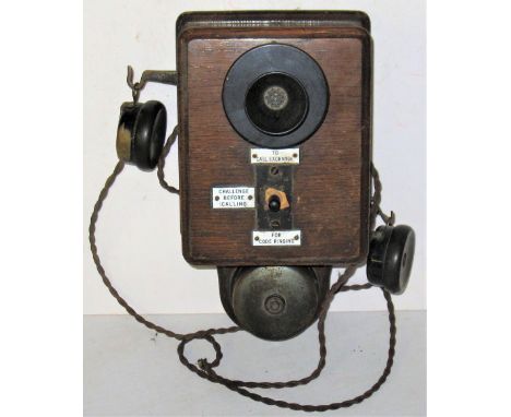 LSWR Signal Box Telephone complete with both ear pieces and fitted with enamel call plates . Excellent condition.