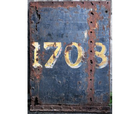 Flame cut cabside panel 1708 from Midland Railway 0-6-0 numbered MR 1418, LMS 1708 and BR 41708. As removed during restoratio