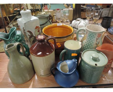 A selection of ceramic jugs planter and lamp base