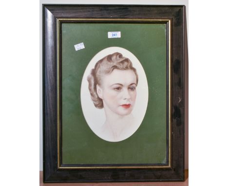 Artist unknown, watercolour, portrait of a young woman, oval within a green card mount and moulded fame, under glass 26.5cm x