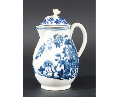 WORCESTER SPARROW BEAK JUG AND COVER, circa 1770, blue printed in The Fence pattern with the birds flying to the right, the c