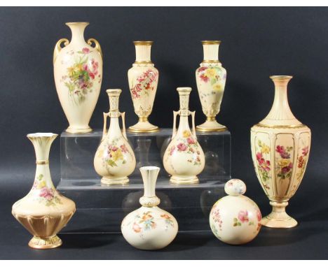 COLLECTION OF ROYAL WORCESTER BLUSH IVORY VASES, circa 1900, including shapes 942 (x2), G799, 1726 (x2), 1538, H287, 1811 and