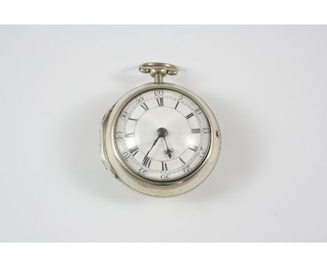 A GEORGE III SILVER PAIR CASED POCKET WATCH the white enamel dial with Roman numerals and with steel beetle and poker hands, 