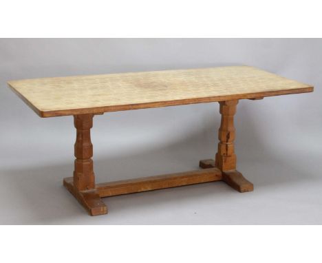 ROBERT THOMPSON OF KILBURN REFECTORY TABLE - MOUSEMAN an oak adzed refectory table with rounded corners, supported on octagon