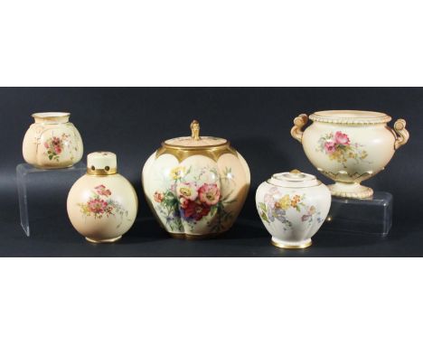 ROYAL WORCESTER BLUSH IVORY VASE AND COVER, date code for 1903, shape number 1412, painted with poppies, green printed mark, 