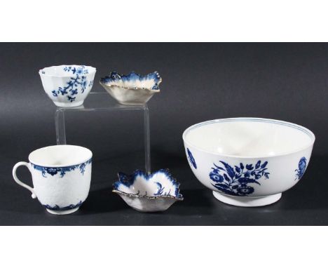 WORCESTER BOWL, circa 1770, blue printed in the Three Flowers pattern, hatched crescent mark, diameter 14.5cm; together with 