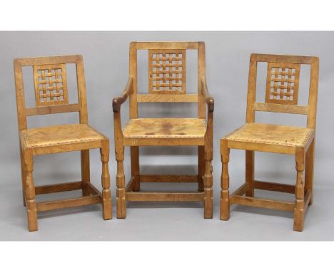 ROBERT THOMPSON OF KILBURN 'MOUSEMAN' - SET OF 8 DINING CHAIRS a set of 8 oak dining chairs including 2 carvers, each with la