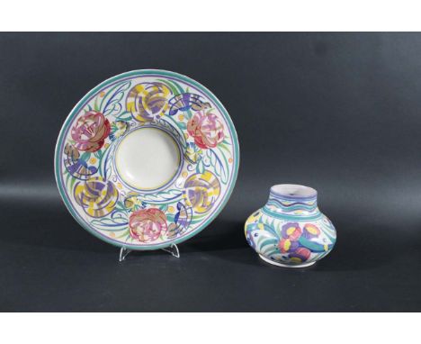 POOLE POTTERY - CARTER, STABLER, ADAMS 2 items including a large circular bowl painted with flowers, also with a vase painted