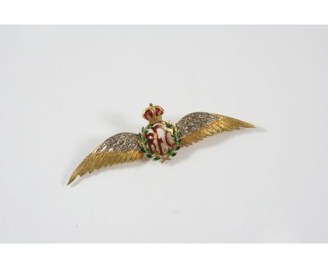 A DIAMOND AND ENAMEL BROOCH FOR THE ROYAL FLYING CORPS. the 15ct. gold brooch is mounted with rose-cut diamonds and with gree