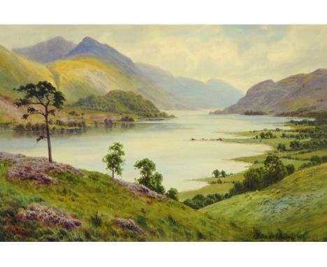 Edward Horace Thompson (1879-1949), watercolour, "In Autumn Light at Heather Time" Thirlmere and Helvellyn.  28.5 cm x 43 cm 