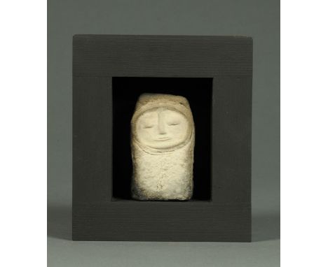 * A Raku sculpture, in wooden surround, face form ceramic.  Overall dimensions 15.5 cm x 13.5 cm. 