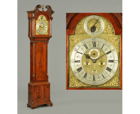 A George III mahogany longcase clock by W. Nicholson of Whitehaven, the case with a swans neck pediment above an arched glaze