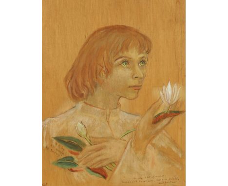 * Josefina Alys Hermes de Vasconcellos (1904-2005), oil painting on wood, "Imaginative Self Portrait".  50 cm x 39 cm.  Verso