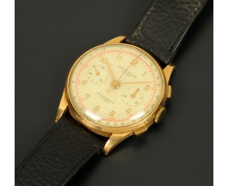 A Swiss chronograph, 17 rubis, with subsidiary dials, the case stamped "18 K" (see illustration). CONDITION REPORT: This watc