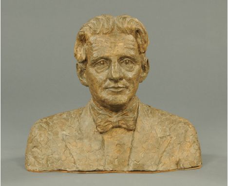 A portrait bust of Sir John Barbirolli, by John E. Proctor, glass fibre.  Height 50 cm, width 22 cm, depth 28 cm. 