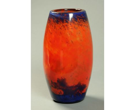 A Muller Freres art glass vase, inscribed to base "Luneville, France", the base drilled for a table lamp.  Height 30 cm. 