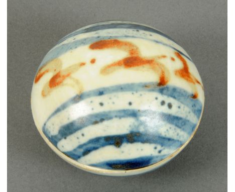 * Bernard Leach, a porcelain compressed ovoid jar and cover, painted with three birds and with band to base, impressed BL Pot