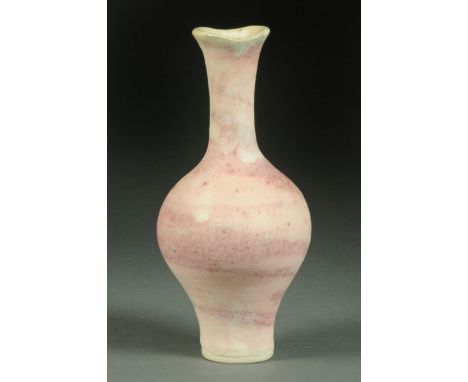 * Lucie Rie (1902-1995), an ovoid porcelain vase, with raspberry and white tinted swirl glaze to conical neck, impressed "LR"