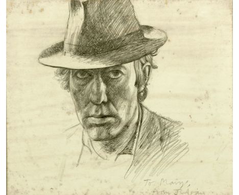 * Julian Cooper (b. 1947), pencil drawing, self portrait, inscribed "To Mary from Julian.  25 cm x 28.5 cm. 