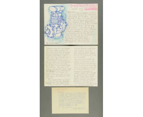 * Percy Kelly, two page letter and accompanying note, illustrated, pen and crayon, "Jap 4 Stroke Engine", Gospel Lane, St. Da