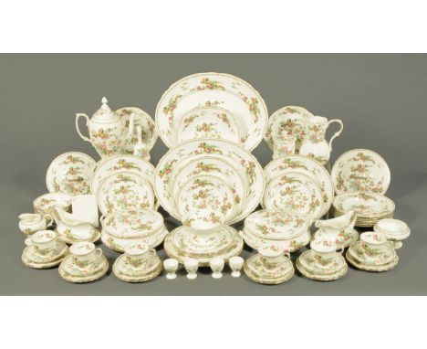 A Crown Staffordshire "Pagoda" pattern dinner service, comprising two ashettes, six dinner plates, six soup bowls, six medium