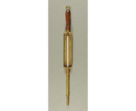A 19th century brass beer thermometer, by Joseph Long Limited, London, Registered Design No. 744052.  Length 60 cm. 