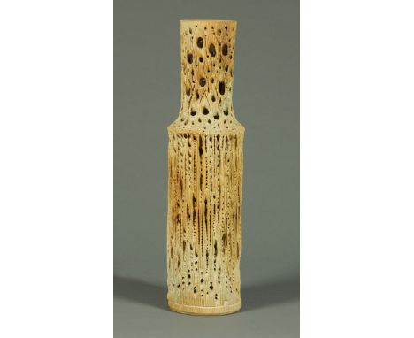 * A German lamp, with pierced lava like earthenware body, probably 1960s.  Height 59 cm. 
