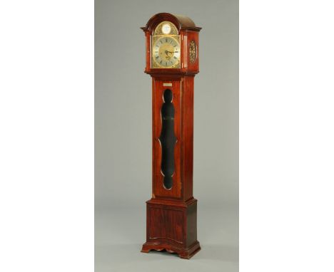 A mahogany longcase clock, bearing plaque "SS Arcgow March 1934, Presented by The Arcgow Shipping Company Limited", with thre