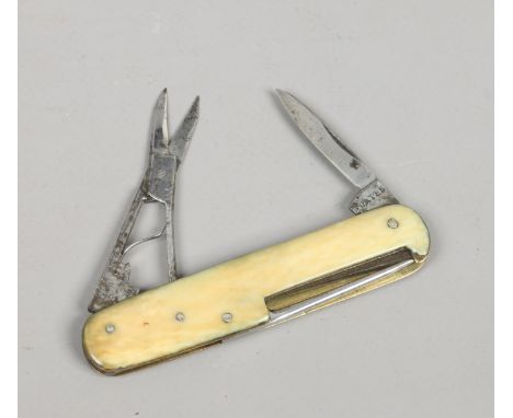 A multi tool folding pocket knife, Oates of Sheffield with ivory scales.