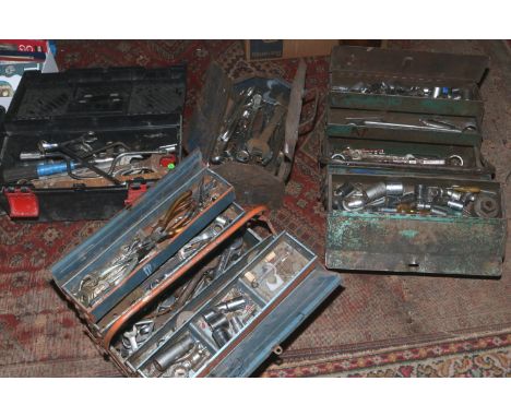 Four tool boxes and contents of mostly tools including sockets, spanners etc.