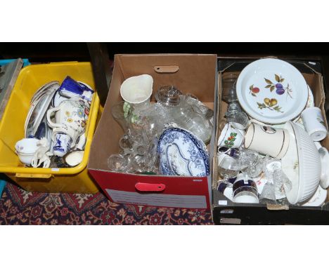 Three boxes of miscellaneous ceramics and glass to include Wedgwood, delft, Royal Winton and Royal Worcester etc.