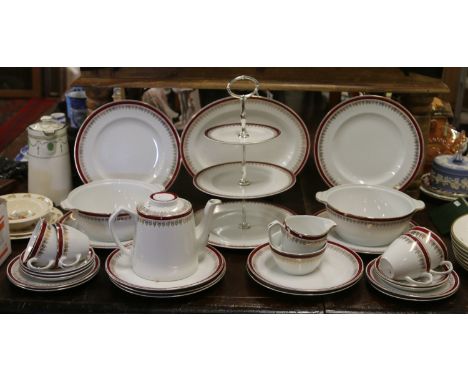 An Alfred Meakin Glo White Ironstone part dinner / tea service twenty nine pieces to include three tier cake stand and teapot