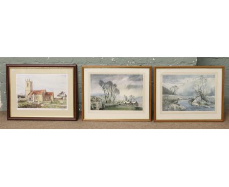 Two framed rural landscape limited edition Chadwick prints, along with a similar framed limited edition Brampton print, all s