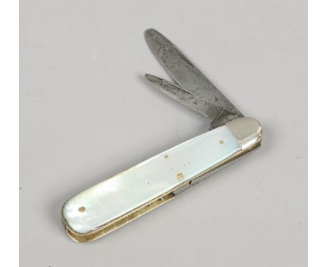 A multi tool folding pocket knife with mother of pearl scales.