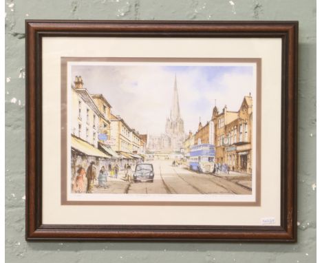 A framed limited edition John Rudkin print entitled Old Bridgegate in Rotherham.