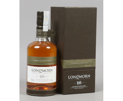 A boxed and sealed 700ml bottle of Longmorn 16 year old single malt Scotch Whisky.