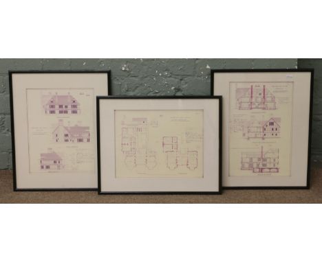 Three framed architectural drawings.