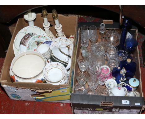 Two boxes of mixed ceramics and glass including drinking vessels, Royal Doulton Vanborough teapot, Royal Adderley, ornaments,