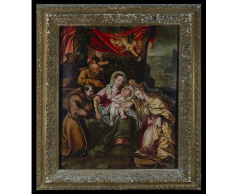 Oil on panel. Dimensions: 81 x 69 cm. This oil on panel from the 16th century Flemish School depicts the marriage of Saint Ca