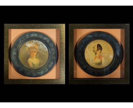 Bronze plates with oil painting. Dimensions 81 × 81 cm. This pair of plates, the work of the French-Polish painter Emile Eism
