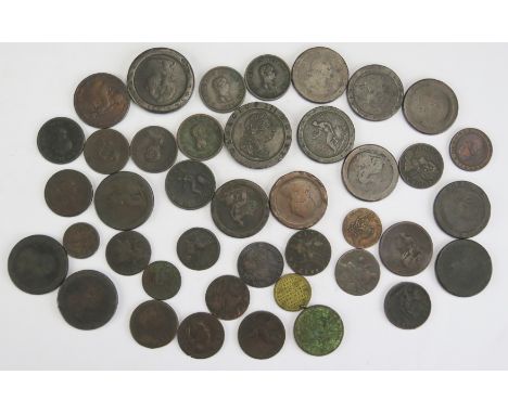 A Collection of George I and later Coins including GI half penny, George II and III half pennies, cartwheel pennies and tuppe