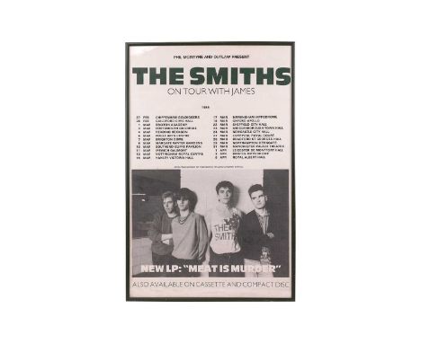 The Smiths: 1985 tour poster titled 'Phil Mcintry and Outlaw presents The Smiths on tour with James', advertising dates for F